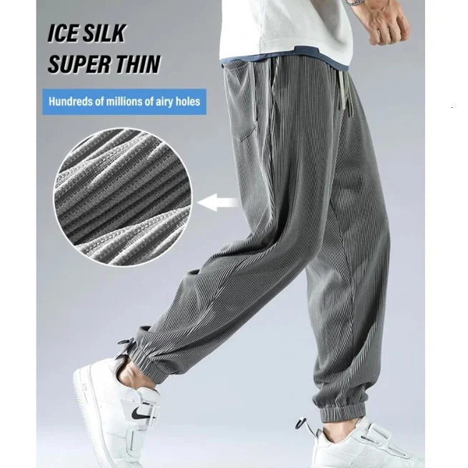 Summer Ice Silk Loose Pants for Men Wide Leg Casual Pants Premium Quality Loose Drape Pants 260306