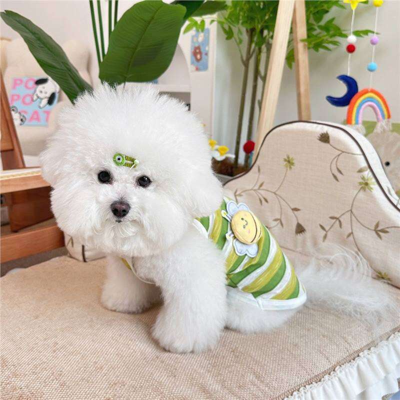 Little Bee Striped 3D Suspender Dog Clothes Spring Summer Thin Bichon Teddy Schnauzer Vest Comfortable Breathable Bamubi