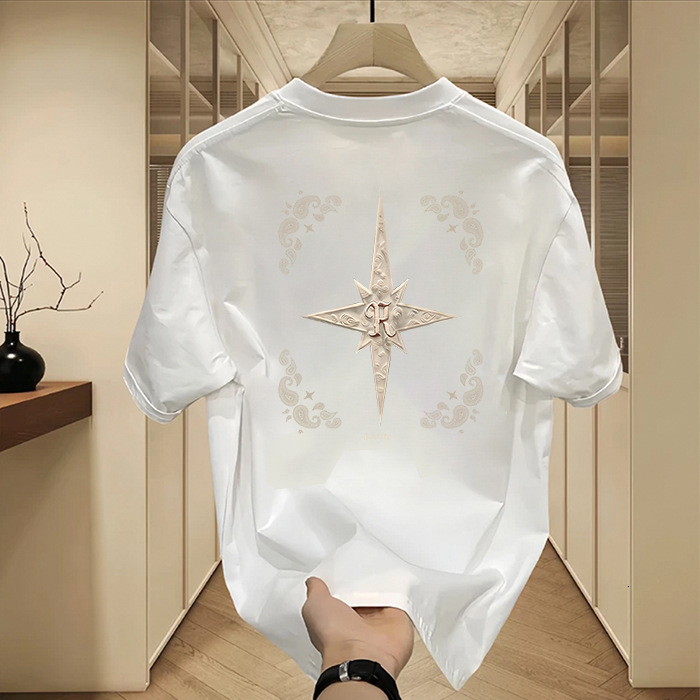 Luxury Brand Designer Clothes Heavyweight Trendy Brand Pure Cotton Printed Mens Short Sleeve T-Shirt New Summer Hot Trend Casual Round Neck Tee