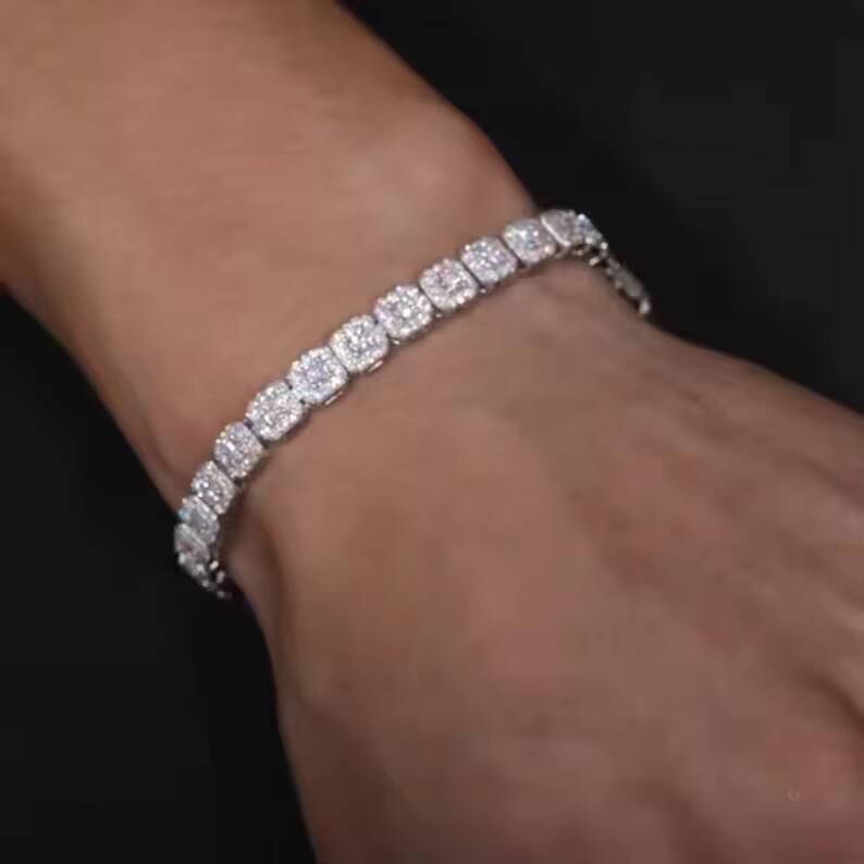 5mm Cluster Moissanite Tennis Chain Bracelet VVS1 Moissanite Diamond Rapper Hip Hop Tennis Chain Bracelet 925 Sterling Silver
