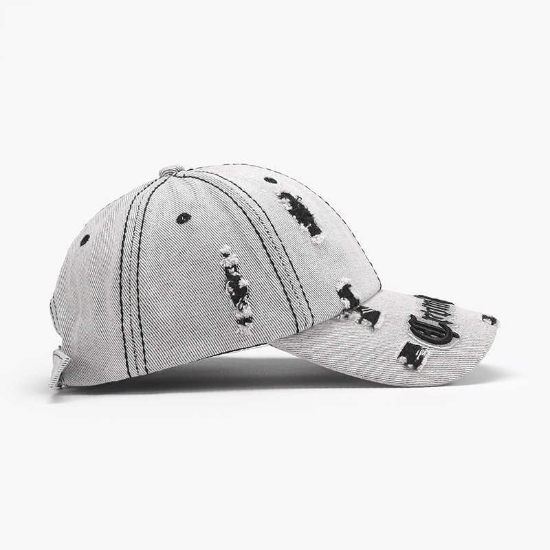 Spring Color-Block Distressed Letter Embroidery Mens Large Head Circumference Personality Fashion Baseball Cap Womens Outdoor Curved Brim Duckbill Cap