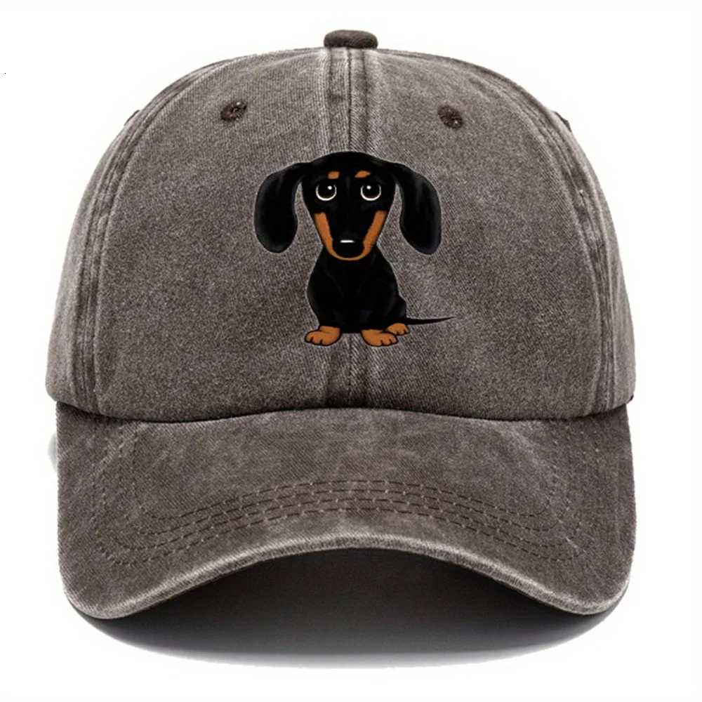 Retro washed baseball cap with dachshund print casual style worn-out adjustable dad hat S260306