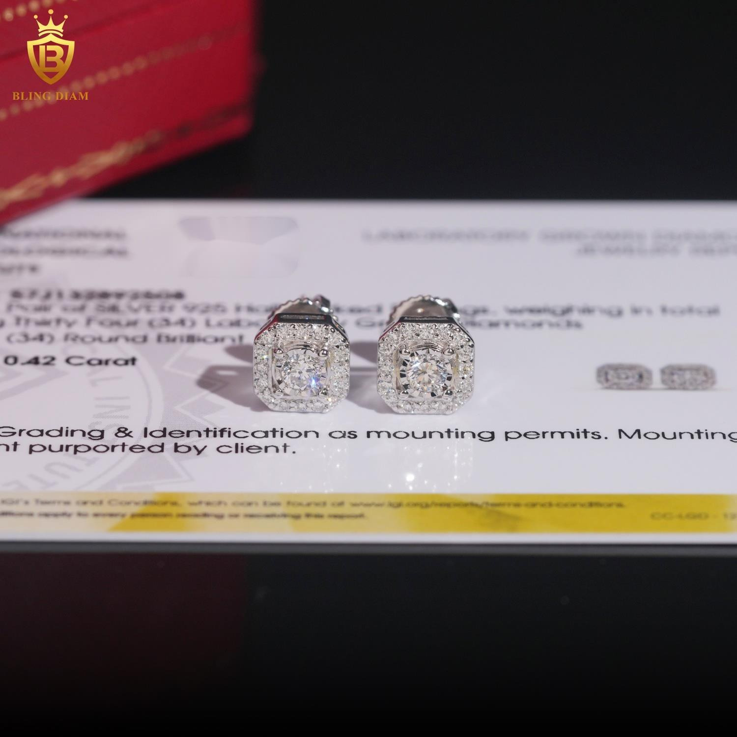 Hot Sale Fine Jewelry 925 Sterling Silver Diamond Lab Diamond Earrings Iced Out Jewelry Earrings Women with IGI Certification