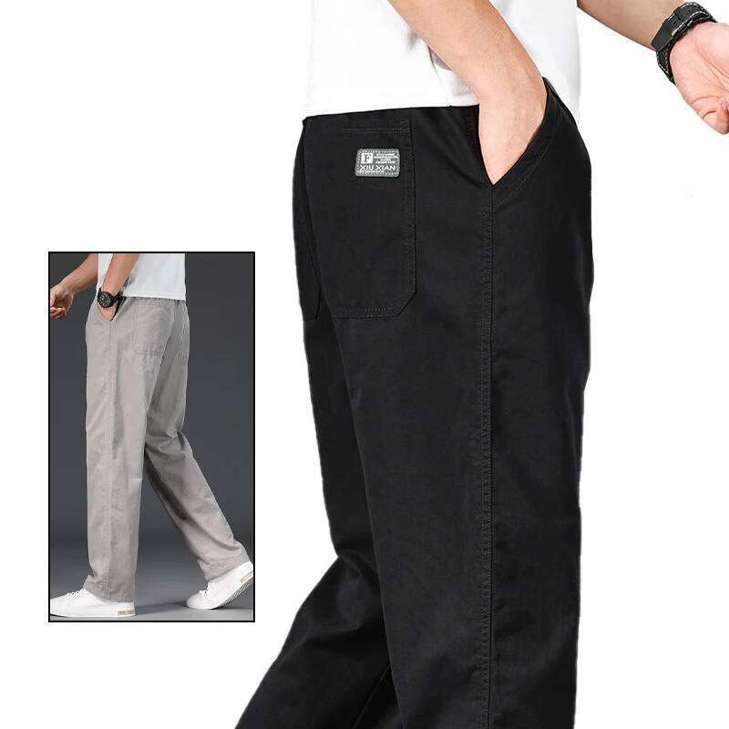 Big Size Casual Relaxed Fit Cotton Trousers Elastic Waist Drawstring Sweatpants Mens Jogger Pants Summer Spring