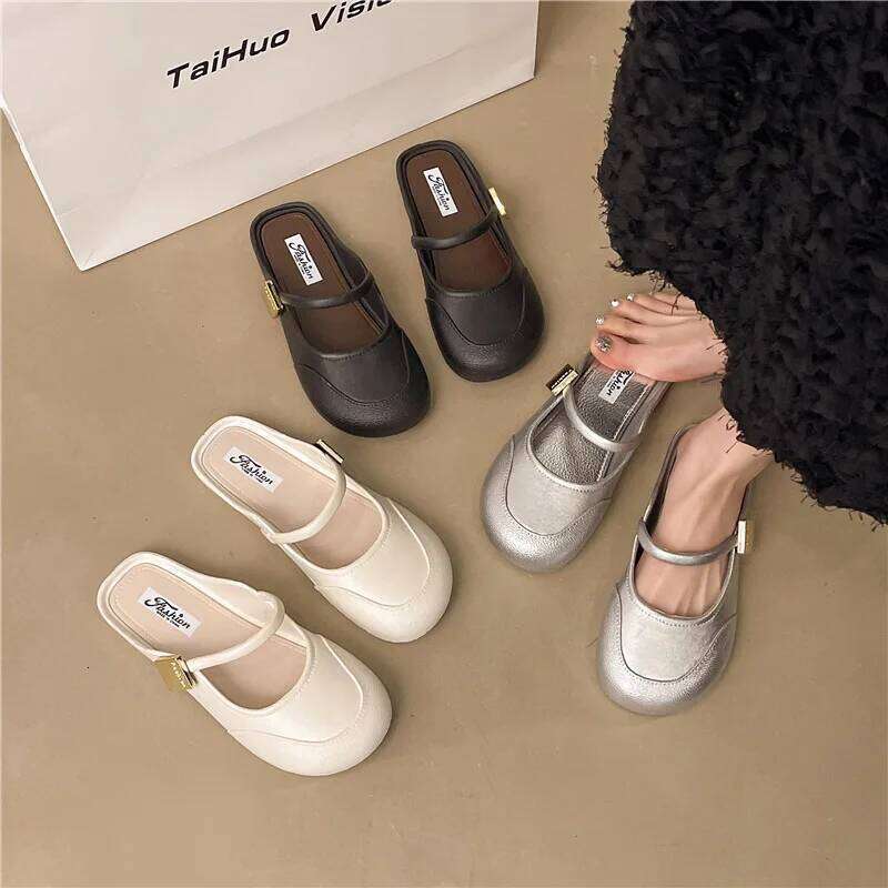 Womens Soft Bottom Mary Jane Summer Comfortable Flat Sandals Square Toe PVC Beach Shoes Pure Color Retro French Lazy Shoe