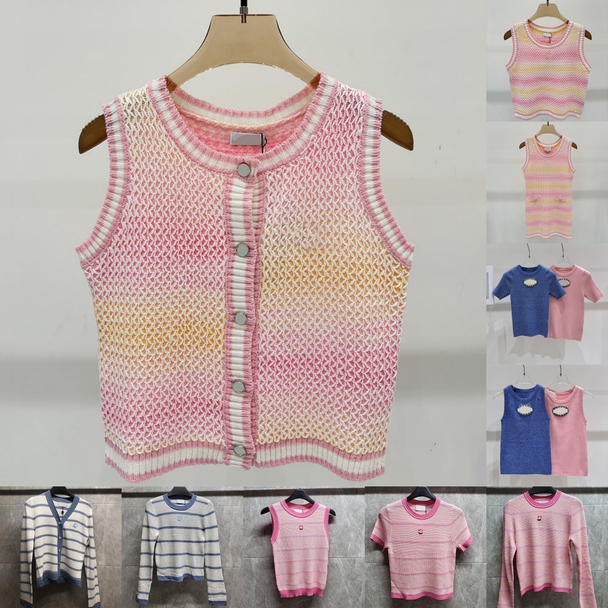 Luxury Women Rainbow Knits Letters Charm Knitted t Shirt Vest Dress Designer Striped Short Sleeve Tees Summer Slim Fit Sports Tennis Tanks Tops Dress