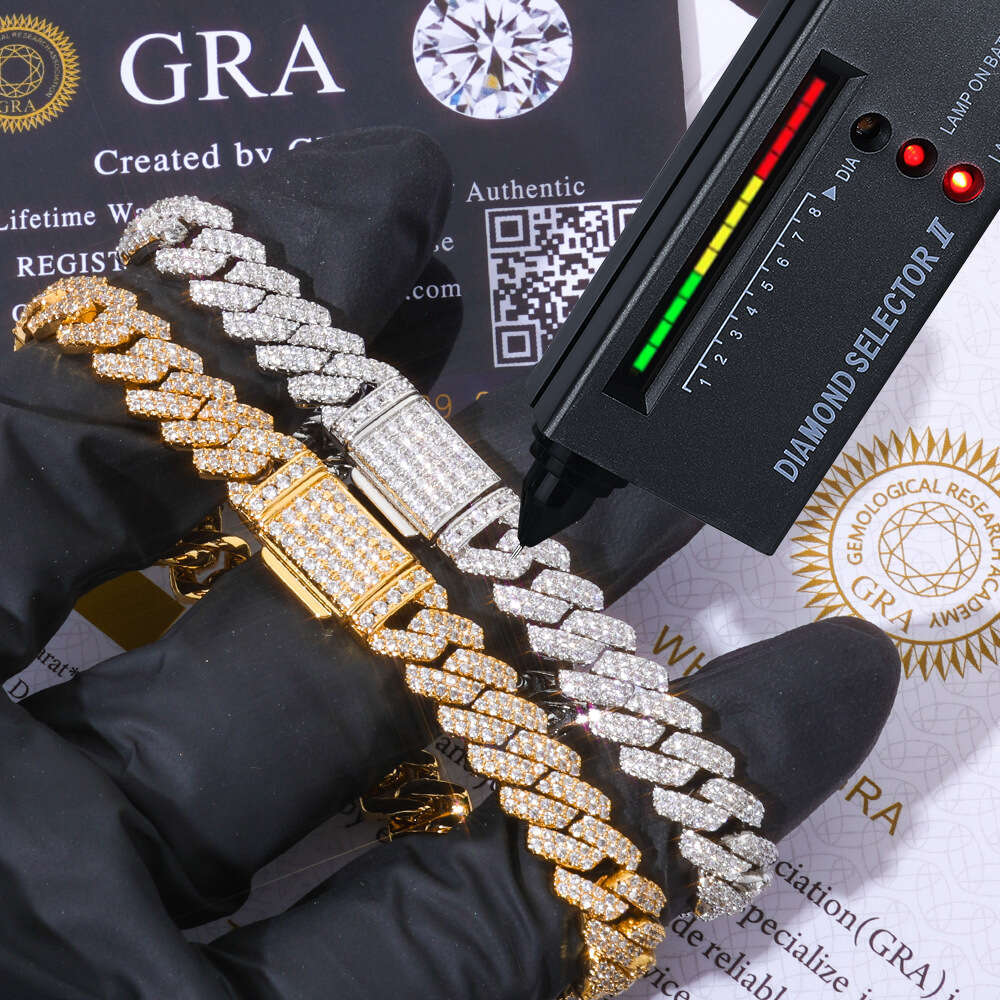 European and American Hip-Hop Cross-Border 8mm 925 Silver Double Row Moissanite Diamond Cuban Chain Men's Bracelet High-Quality Jewelry