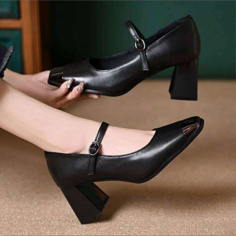 Women's Mary Jane High Heels-Chunky Heeled Square-Toe Vintage Pumps Spring Comfortable Dress Shoes for Office, Parties, Weddings