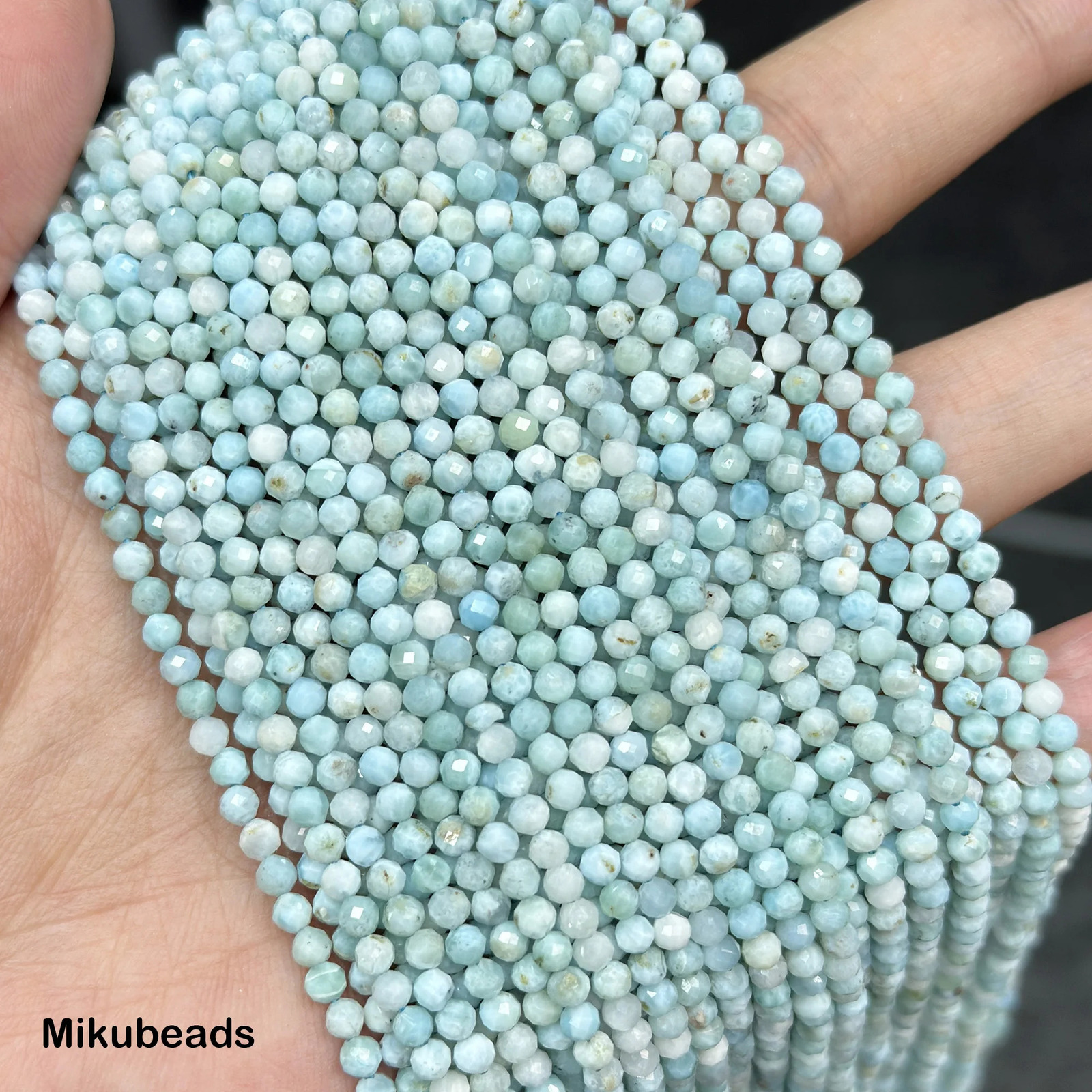 Wholesale Natural m 4mm A Larimar Faceted Round Loose Beads For Making Jewelry DIY Stone Necklace Strand Mikubeads 260302