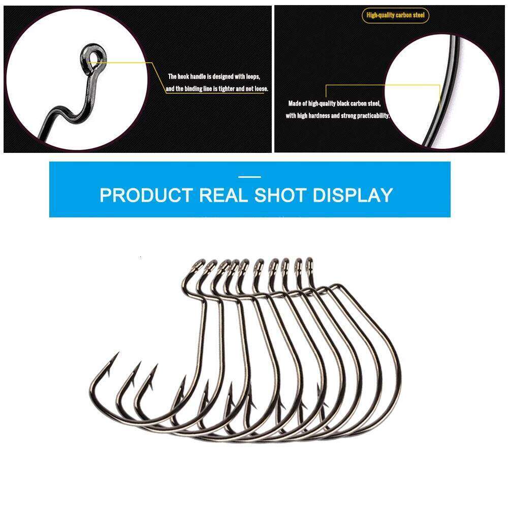 50pcs/box Soft Worm High Carbon Steel Wide Super Lock Fishhooks Lure Softjerk Hooks 8#-5/0 Fishing Tackle Pesca S260305