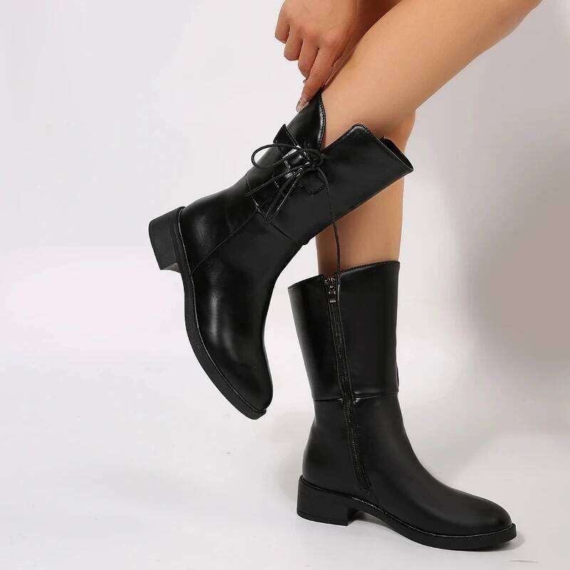 2025 Autumn/Winter New Style Casual Warm Round Head Side Zipper Solid Color Comfortable Women's Fashion Boots