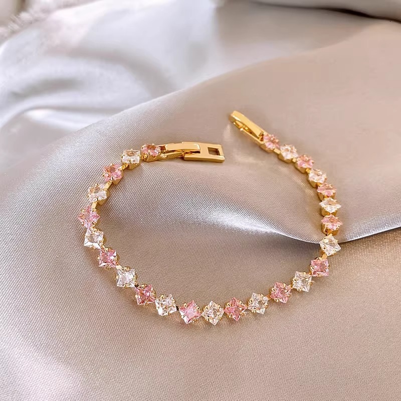 Bracelet Starlight Sweet Style Pink Zircon Bracelet For Women High-Value Student Party Super Sparkling Bracelet