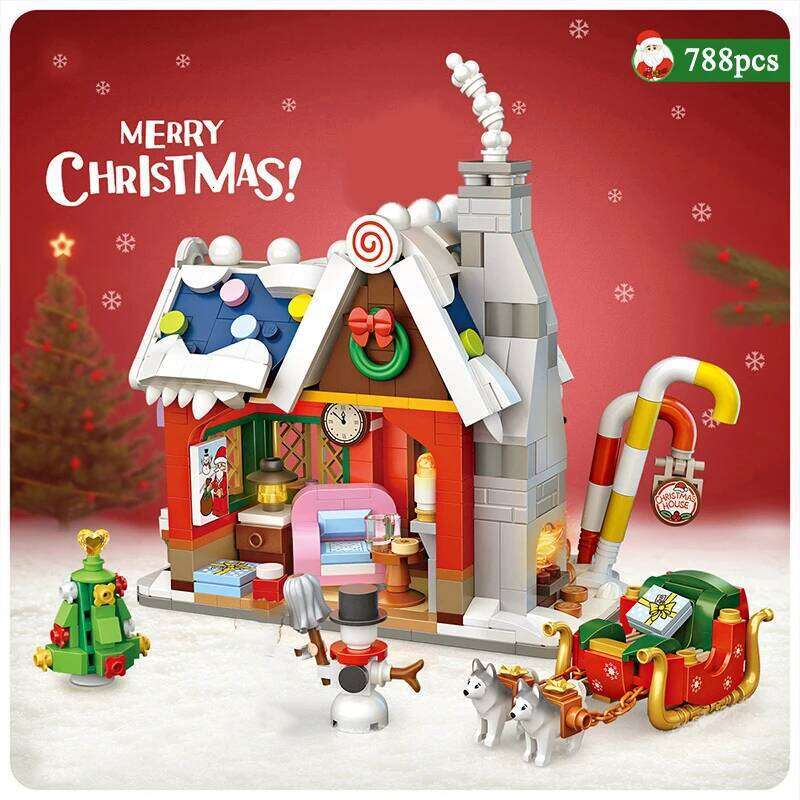 Christmas House 3D Model Building Blocks Santa Claus Tree Snowman Sleigh DIY Set Mini Bricks Children's Toys Gifts for Girls Z260306