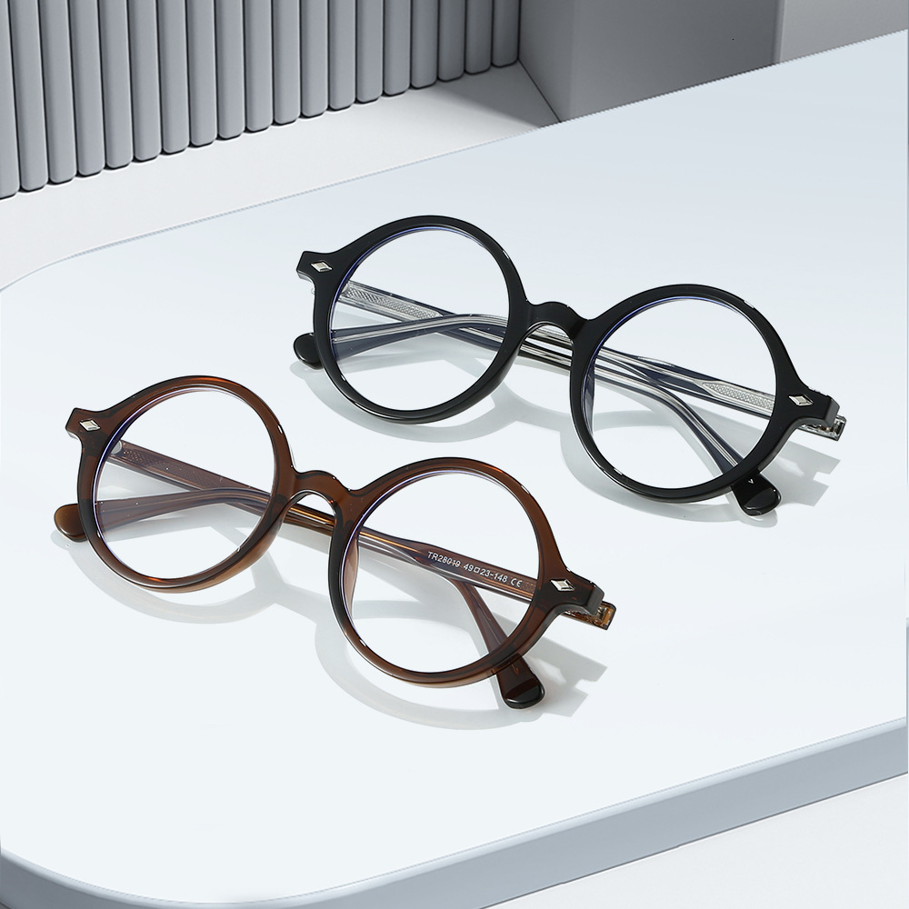 25 retro round frame flat with pin design, TR90 frame, artistic pseudo-no-makeup anti-blue light glasses women for outdoor use