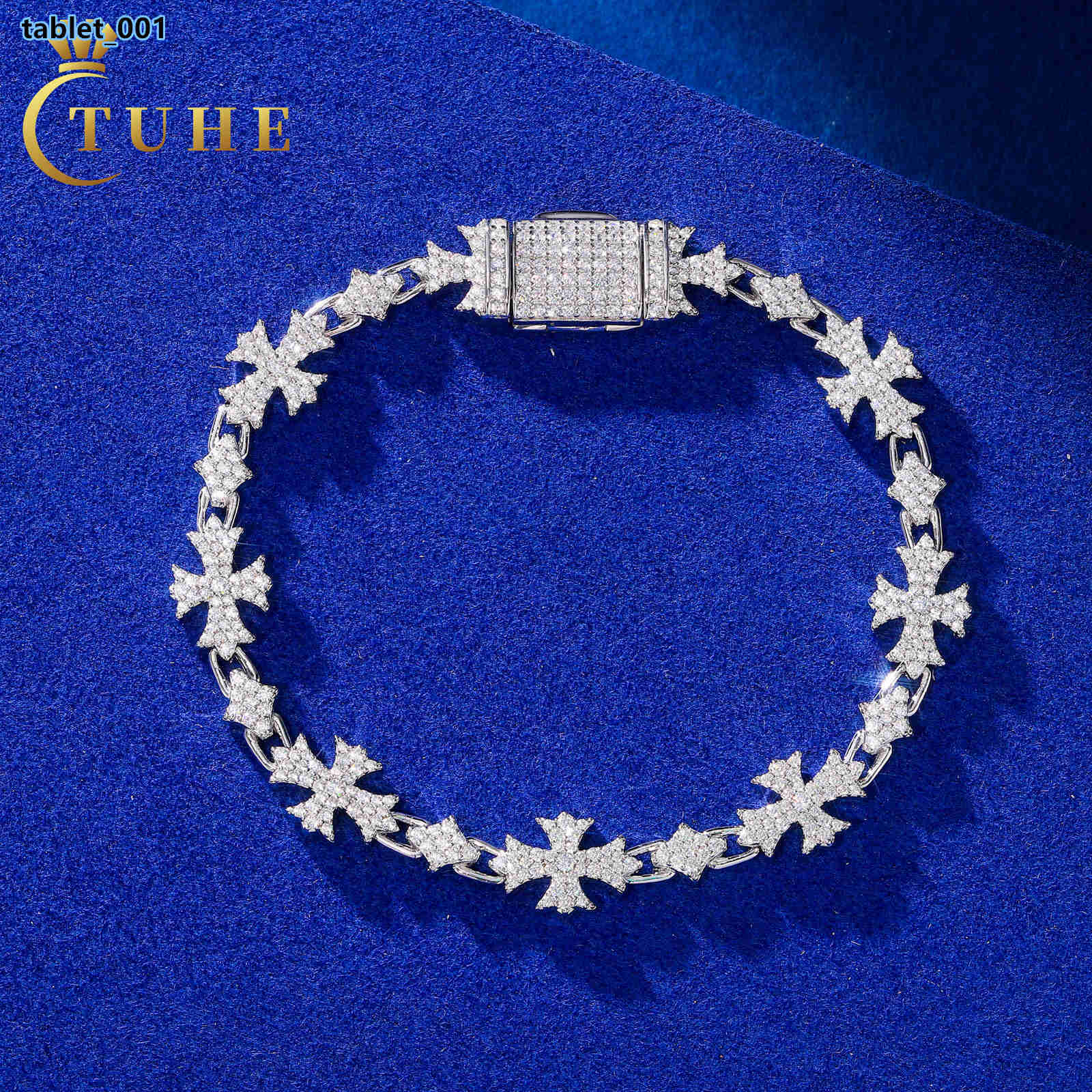 Fine Four Pointed Star Bracelet Gold Plate 925 Sterling Silver VVS Moissanite Diamond 10mm Iced Out Cross Bracelet for Gift