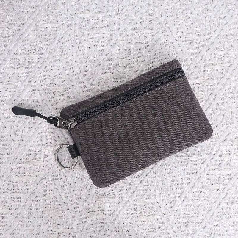Canvas Mini Wallet Solid Color Zipper Key Bag Money Pocket Purse Women Men Small Card Holder Change Coin Purses C260304