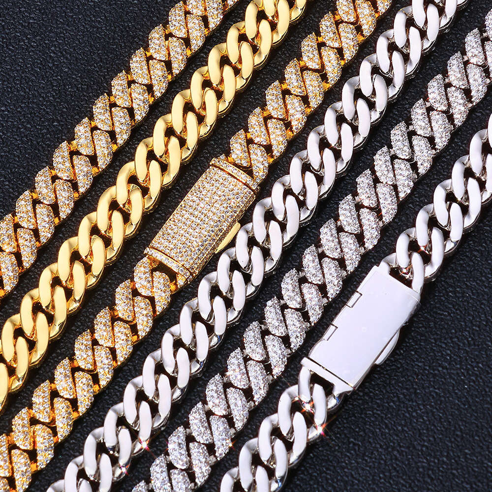 Cross-border European and American hip-hop 10mm s925 silver three-row moissanite Cuban chain high-quality light luxury men's necklace custom-made
