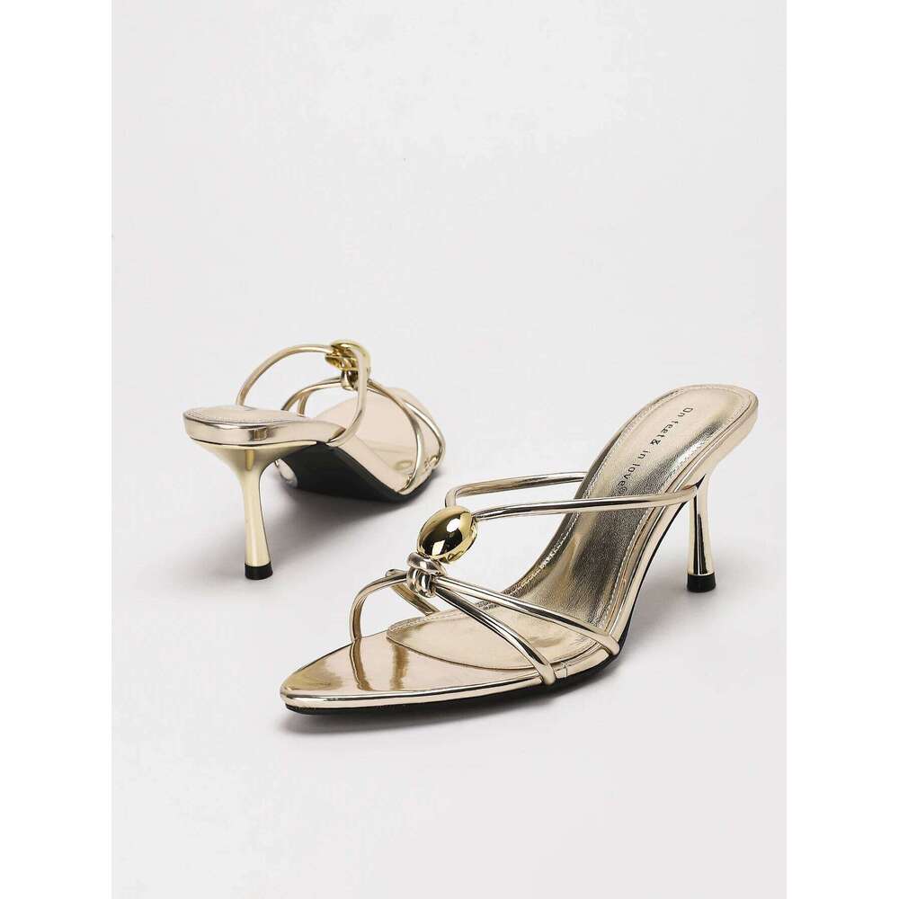 Women's Elegant Golden Patent Leather Slip-On Stilettos, Fashionable, Versatile, Comfortable and Breathable