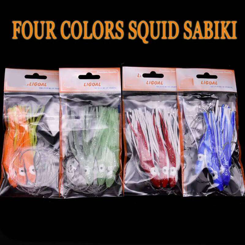 Mrlurion 2 bags artificial squid soft lure string hook with 3 sharp for sea fishing bait, sabiki hooks S260305