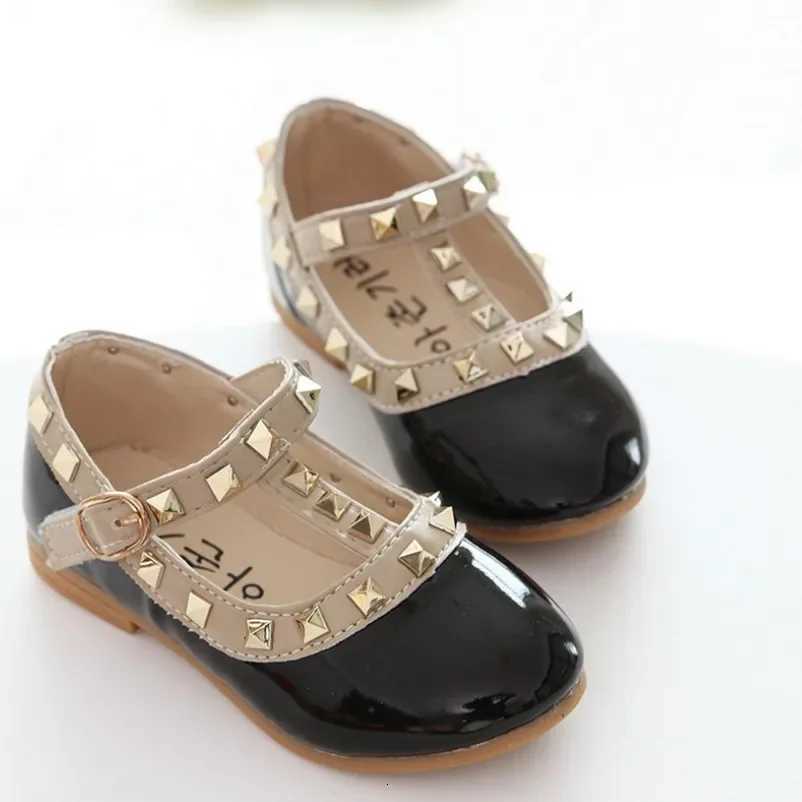 Kids Flats - Glossy Color-Block with Metallic Studs, Adjustable Strap, Non-Slip, Versatile for GirlsT260306