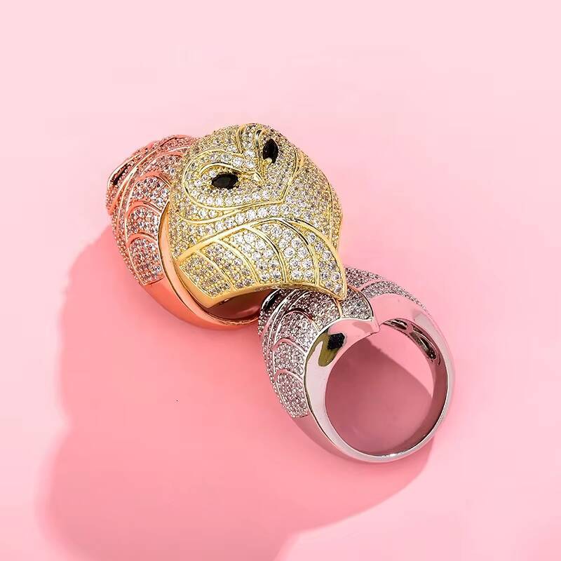 Fashion Cute CZ Animal Owl Design Ring Zircon Brass Gold Plated Hip Hop Iced Out Lab Diamond Finger Jewelry for Men Women Unisex