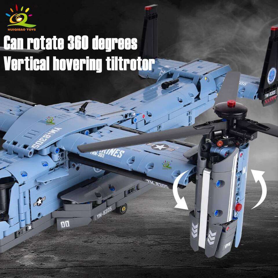 HUIQIBAO MOC 1389PCS V-22 Tiltrotor Aircraft Helicopter Building Block Children Military Airplane model Bricks Toy home Decor. Z260306