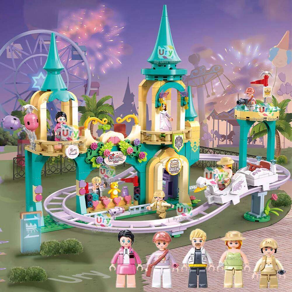 Sluban Friends City Amusement Shuttle Castle Roller Coaster Ferris Wheel Model Building Blocks Set DIY Toy for Girl Gift Z260305