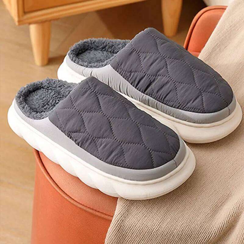 Litfun Plush Men Women Slippers New Winter Outdoor Warm Waterproof Cotton Shoes Indoor Antiskid Thick Sole Home Slides
