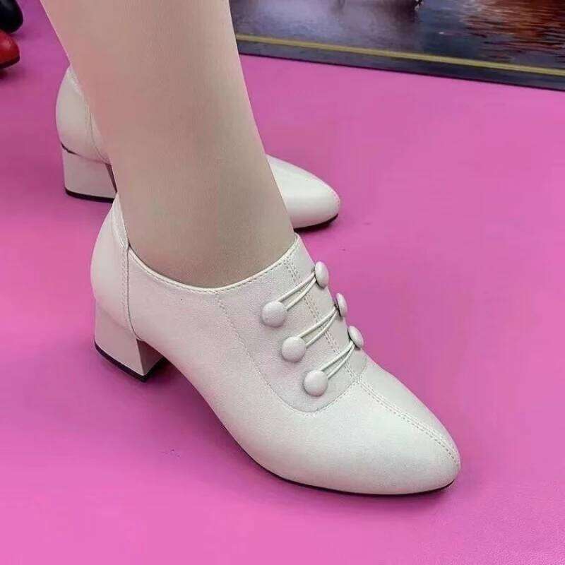 2025 Winter New Women's Casual Leather Comfortable Office Low-Cut Boots Pointed Toe Ladies High Heel Shoes