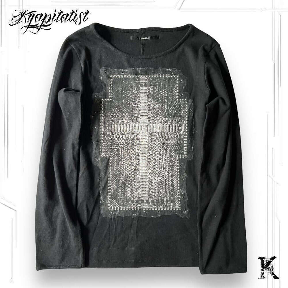 Dark-style street punk unisex long-sleeve tops wholesale American retro millennium print T-shirts