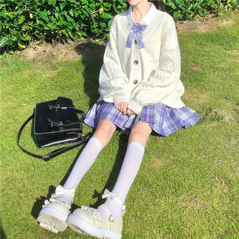 Japanese Sweet Girls JK Cardigan Loose Knitted Twist Sweater Coat Student School Uniform Women Fashion Double Pockets Knitwear M260306