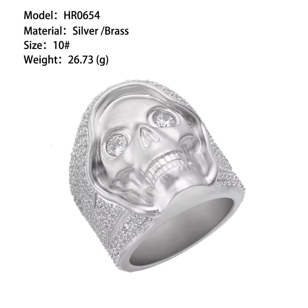 Hip Hop Personality Jewelry Retro 14K Gold Plated Iced Out Moissanite Diamond 925 Silver Skeleton Ring for Men