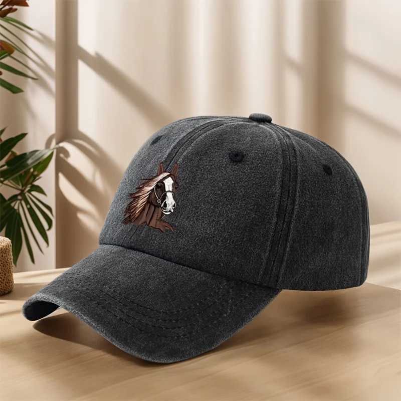 Trendy Versatile Fashion Horse Head Print Washed Vintage Soft Top Sunshade Baseball Cap Unisex Baseball Cap S260306