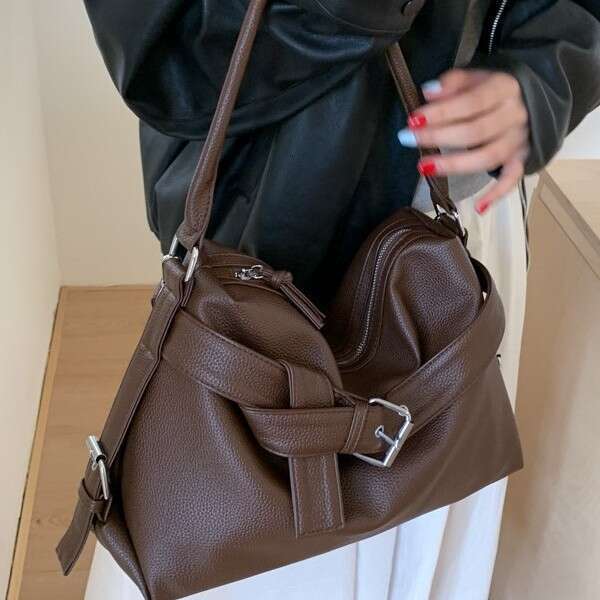Women Large Capacity Versatile Hot Girl Motorcycle Personality Fashionable Handheld Tote Casual Commuting Single Shoulder Crossbody Bag
