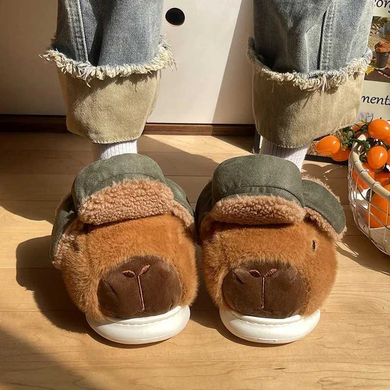 Cute Cartoon Capybara Cotton Slippers For Women Men Spring Winter Shoes Soft Plush Anti-slip Couples Home Floor Fluffy Slipper S260305
