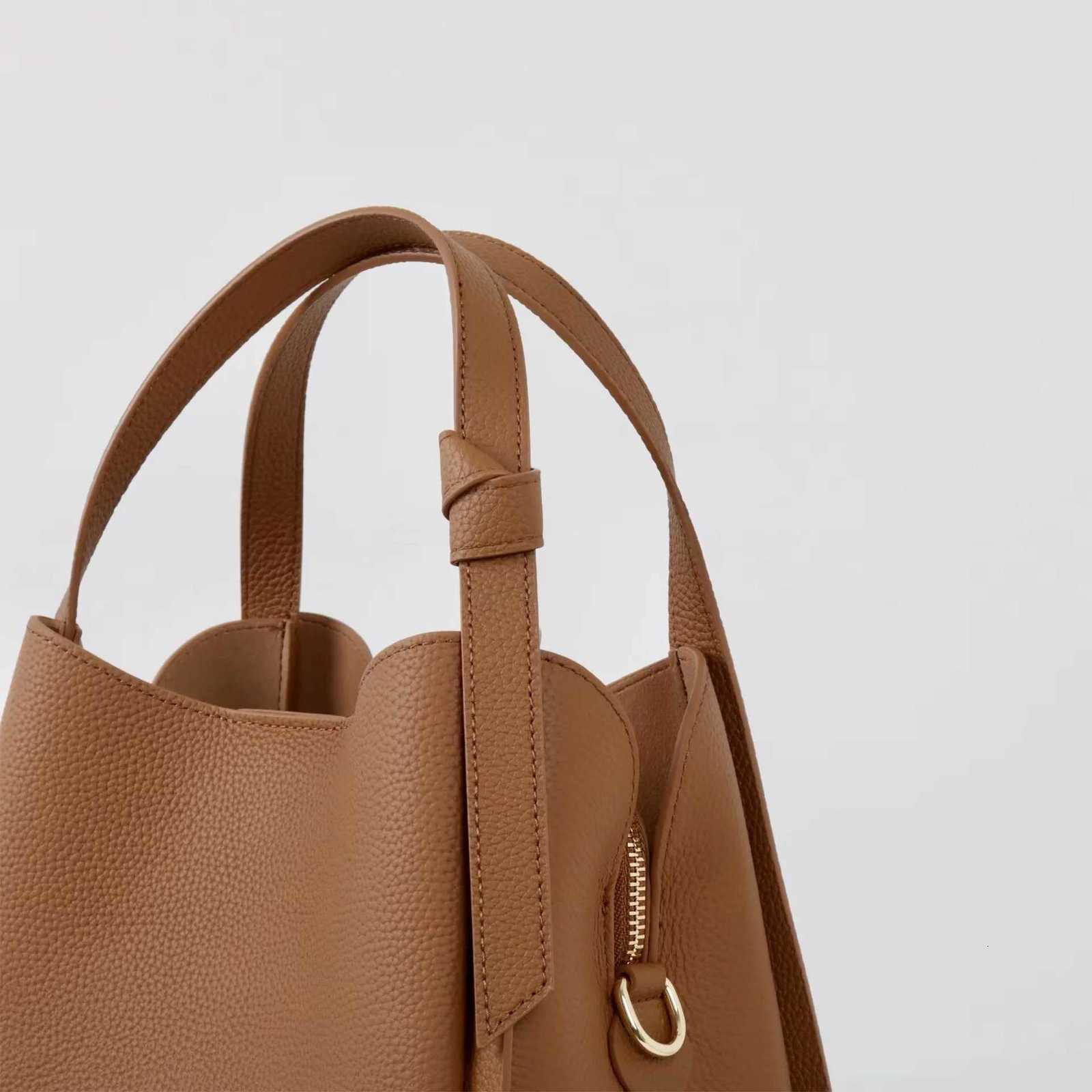 Advanced and Trendy First Layer Cow Leather Bucket Tote Grey Top Quality Thick Cowskin Commuter Female Shoulder Bag for Shopping H260306