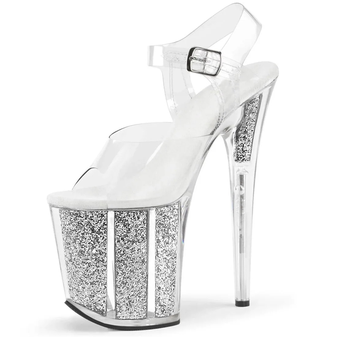 Summer Crystal PVC Womens Shoes Steel Pipe Dance Sandals 20CM Thin High Heels Stiletto Plus Size Sequins Platforms Pumps 260306