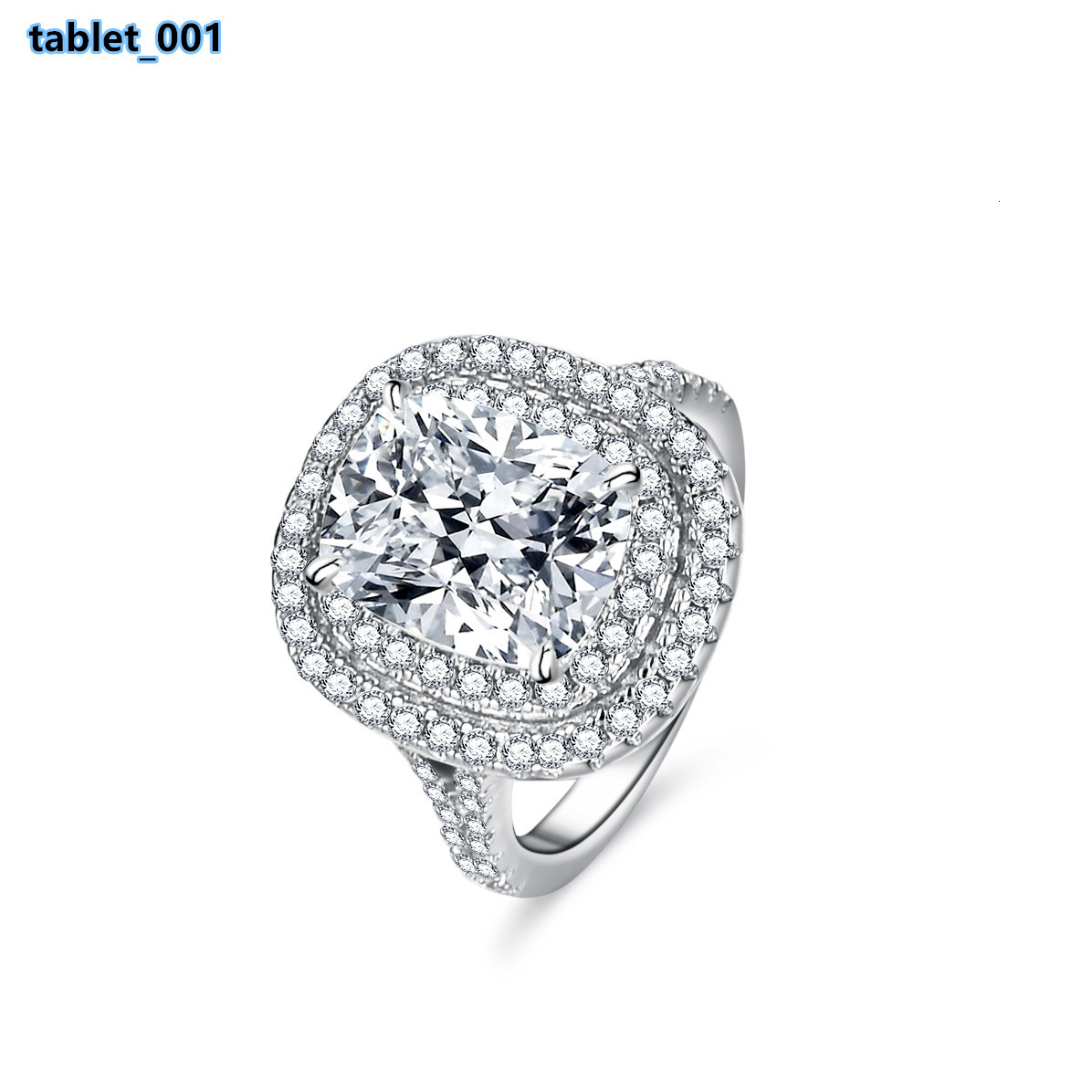 Fine S925 Sterling Silver Rhodium Plated Radiant Cut 4Carat VVS GRA Moissanite Halo Rings for Women Engagement Wedding Jewelry