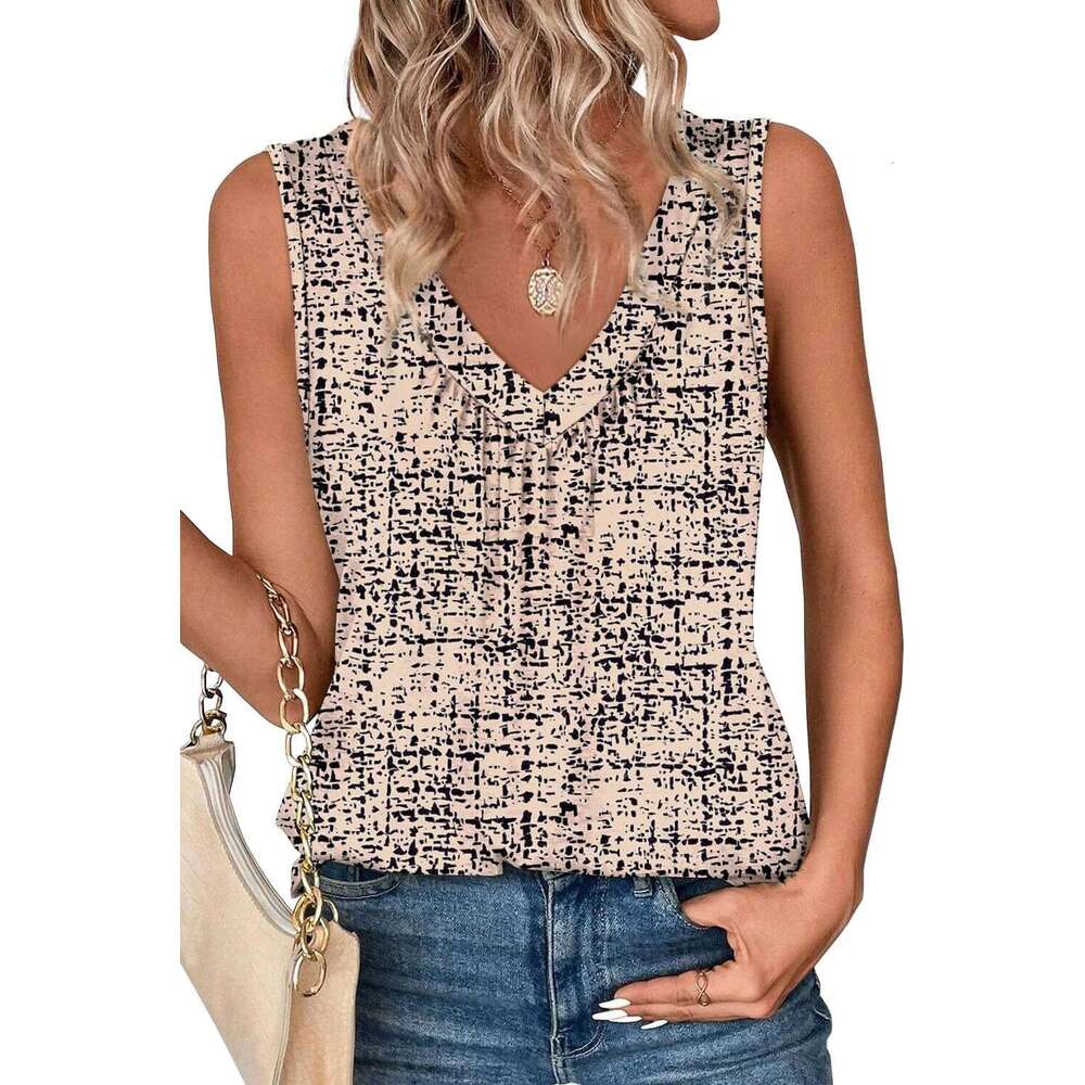 Tank Top for Women Loose Fit Sleeveless Shirts V Neck Summer Clothes Designer Ruched Women's Tees and Tanks Curved Hem