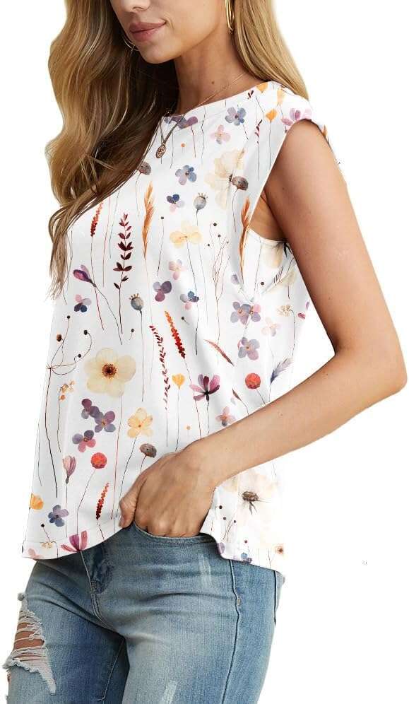 Women 2026 Cap Sleeve Tops Summer Casual Tee Shirt Loose Crew Neck Basic Tank Trendy Work Vacation Designer Outfits S-2XL