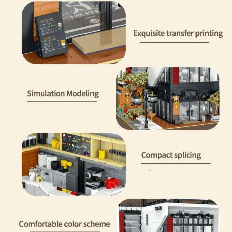 Milk Tea Shop Building Blocks Modern Villa Modular City Architecture MOC Bricks Set With Light Street View Sets Kid DIY Toy Gift Z260305