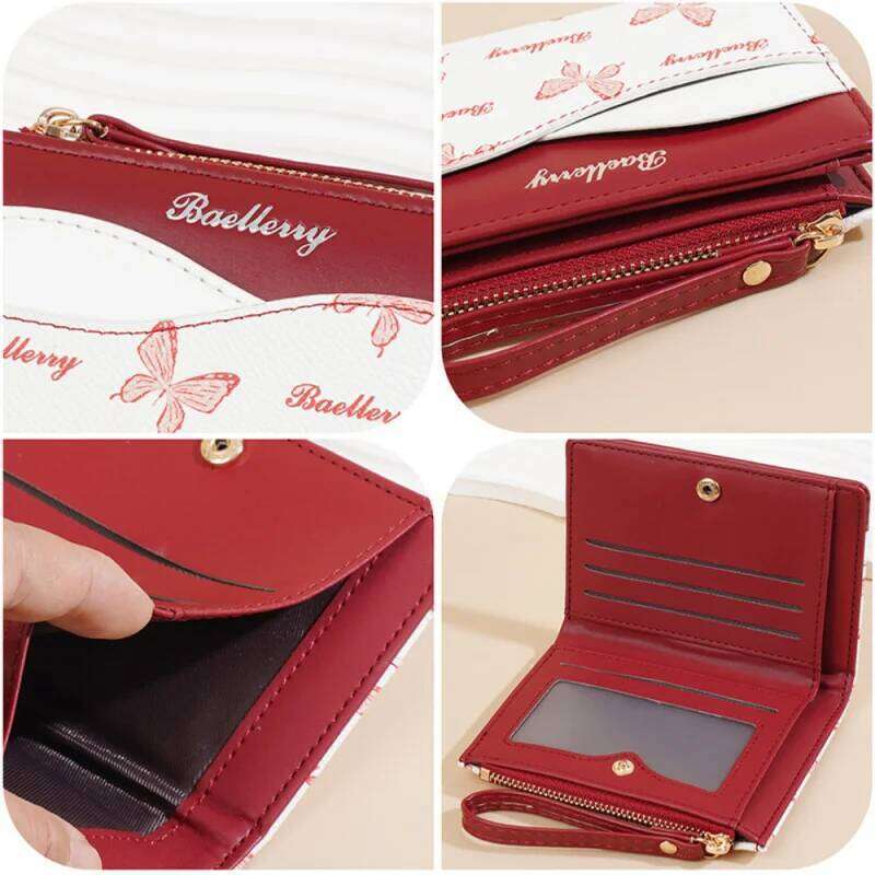 New Butterfly Color-Blocking Women's Short Wallet, Fashionable Pu Multi-Functional Clip, Trendy Multi-Slot Card Bag, Coin Purse C260304