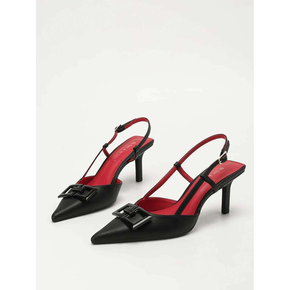 Elegant Women's Square-Buckle Decorated Pointed-Toe Stiletto Sandals