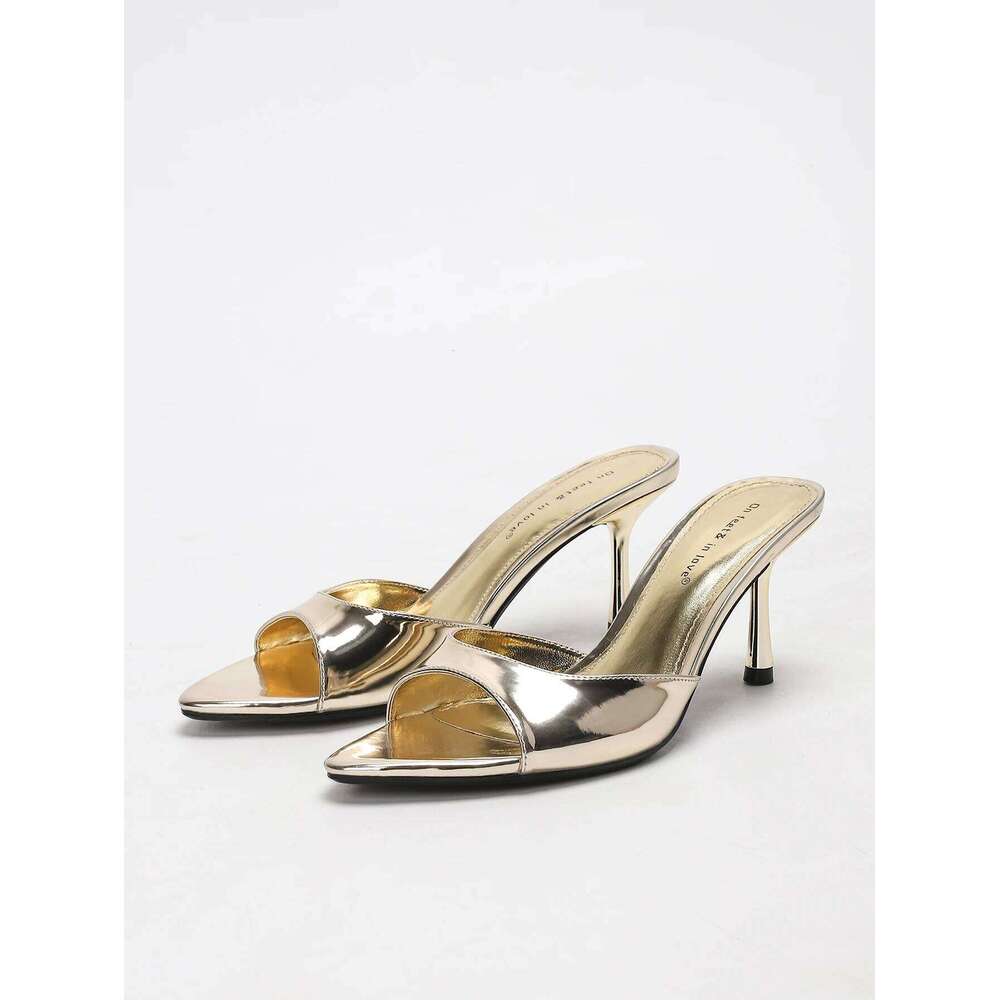 Women's Slip-On Patent Leather Open-Toe High-Heel Mules