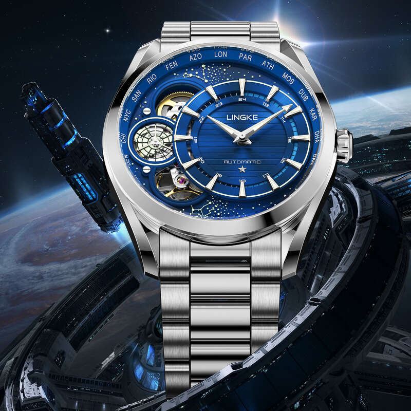 Luxury men's watch, mechanical quartz dual movement, fully automatic hollow mechanical style watch, business fashion watch, men's watch