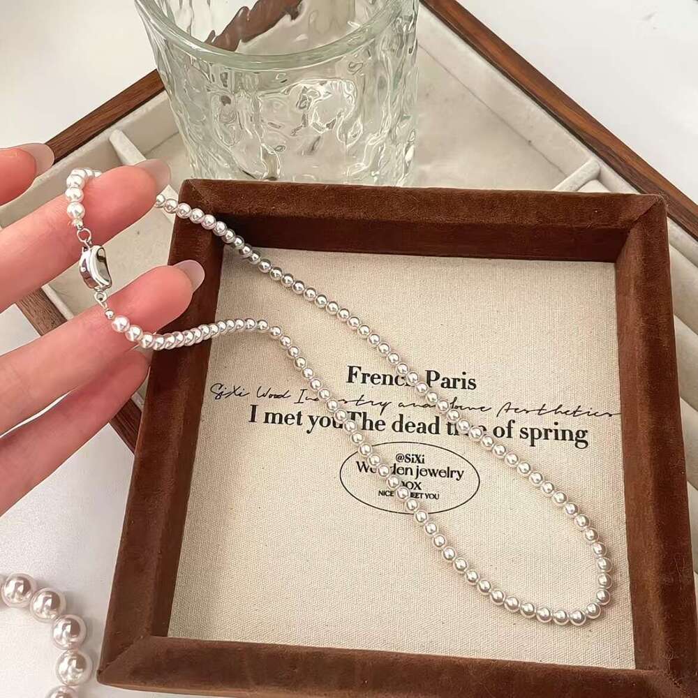 Spring New Manta Rose Pink Purple Pearl Necklace French Gentle Light Luxury Niche Collarbone Chain