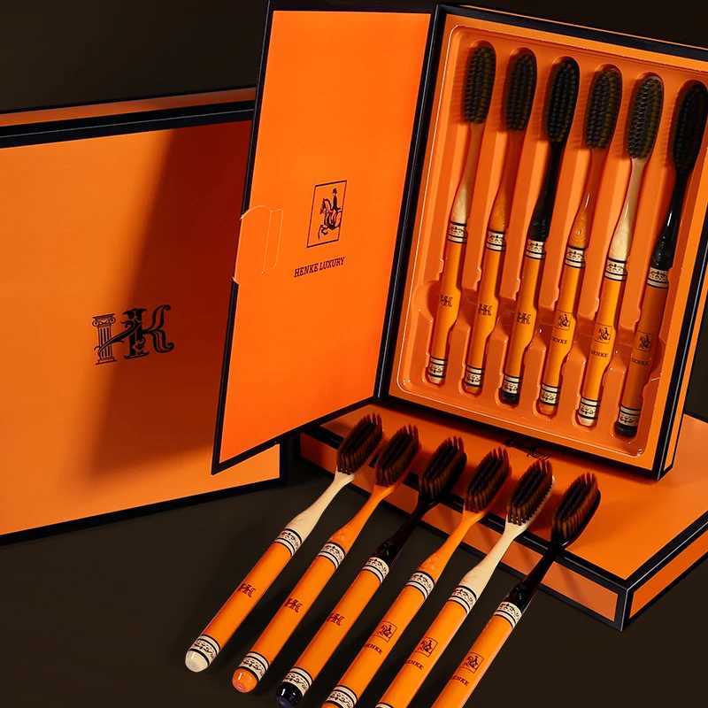 6-Pack Adult Soft Bristle Toothbrushes Extended Head Efficient Cleaning Gift Box Set for Home Daily Use.T260306