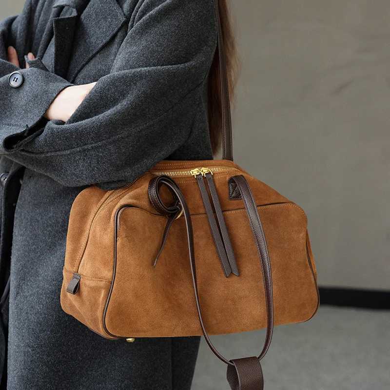 Autumn winter Womens Cow Genuine Leather Tote Bag suede commuting Cowhide Handbags Large Capacity Designer velvet Bags H260306