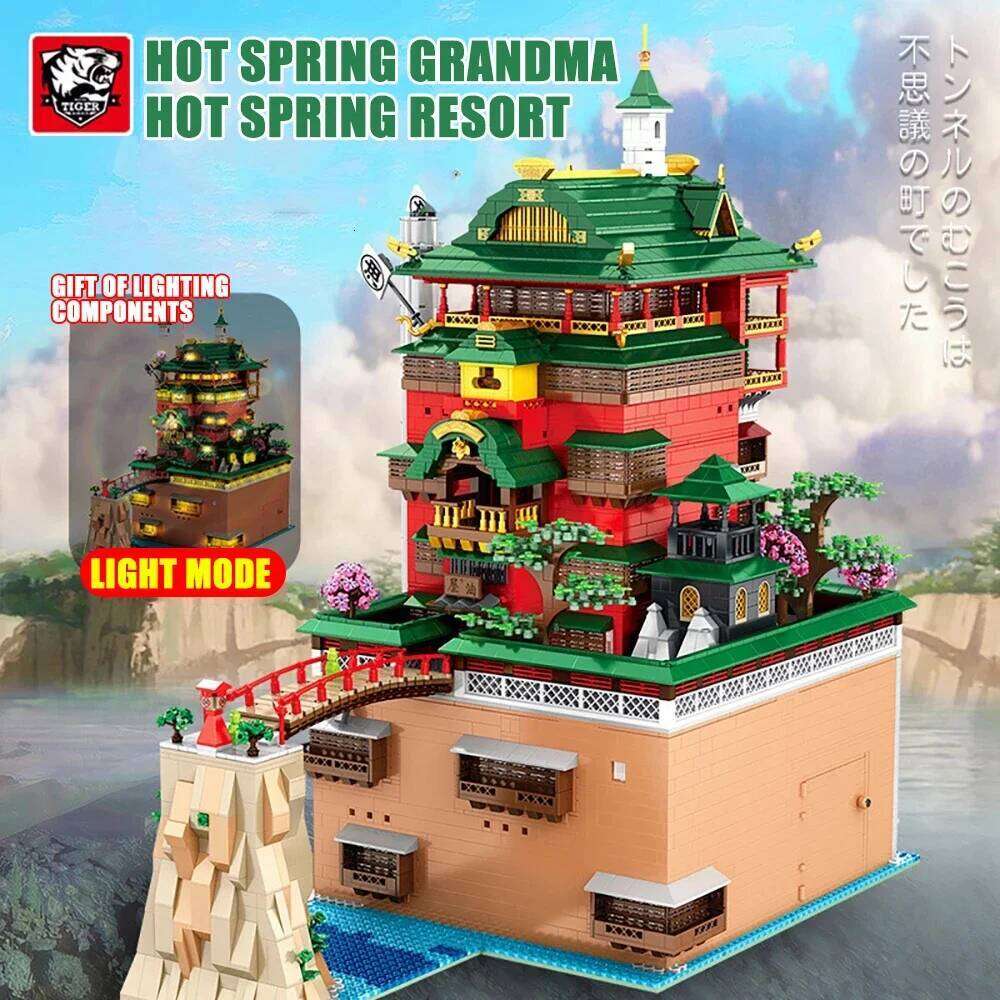 6786PCS City Oil House Soup Hot Springs Hall Hotel Model Bricks Sets Creative Scene Building Blocks Toys Kids Gifts MOC Z260306