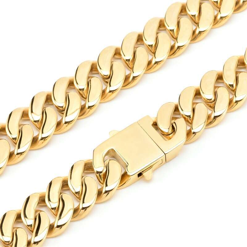 316 stainless steel Cuban chain, cast flat, encrypted IP vacuum electroplated, high-quality necklace for men and women, 16mm large chain